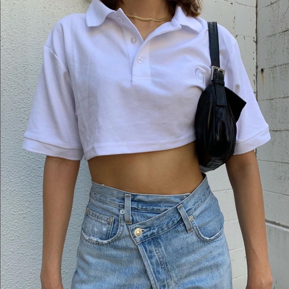 Danielle Guizio White Cropped Polo